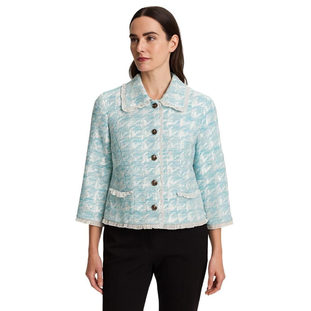 SAMUEL DONG Women's Button Front Vintage Inspired Textured Blazer Blue Small